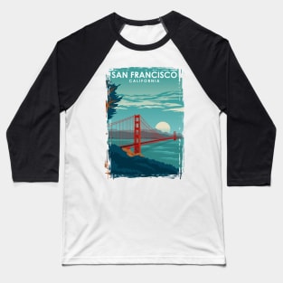 San Francisco California Travel Poster Golden Gate Brigde Baseball T-Shirt